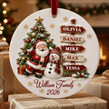 Santa Clause Snow Woman Family 3D Effect Round Ceramic Ornament